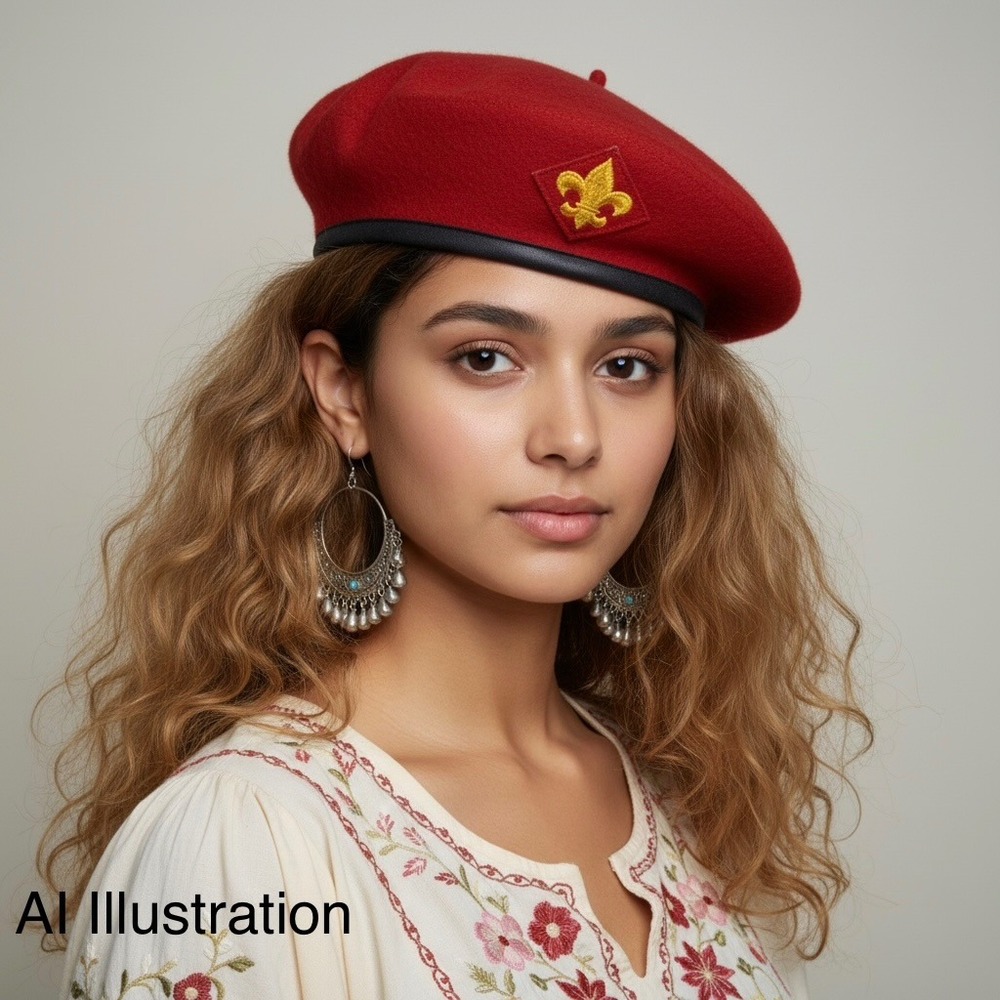 Vintage Boy Scouts of America Red Wool Beret Hat Fleur-de-lis Medium 6 7/8 - 7